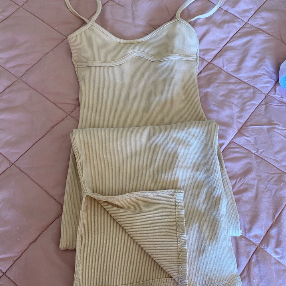 Fashion Nova Cream Ribbed Knit dress